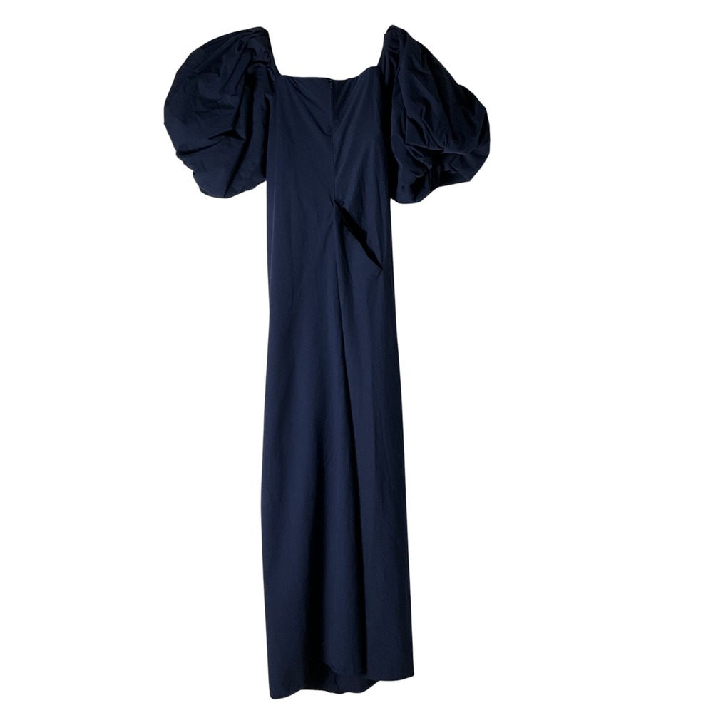 Caroline Constas Reyna Maxi Dress Puff-Sleeve Tie-Front Navy Blue Medium *READ* - Picture 6 of 9